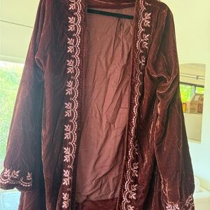 Arnhem Brown Velvet Blazer with Pink Embroidery